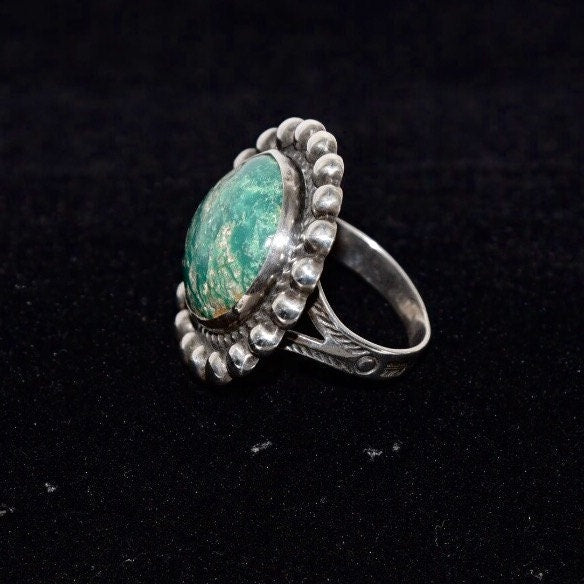 Vintage Sterling & Green Chrysocolla Gemstone Southwest Ring