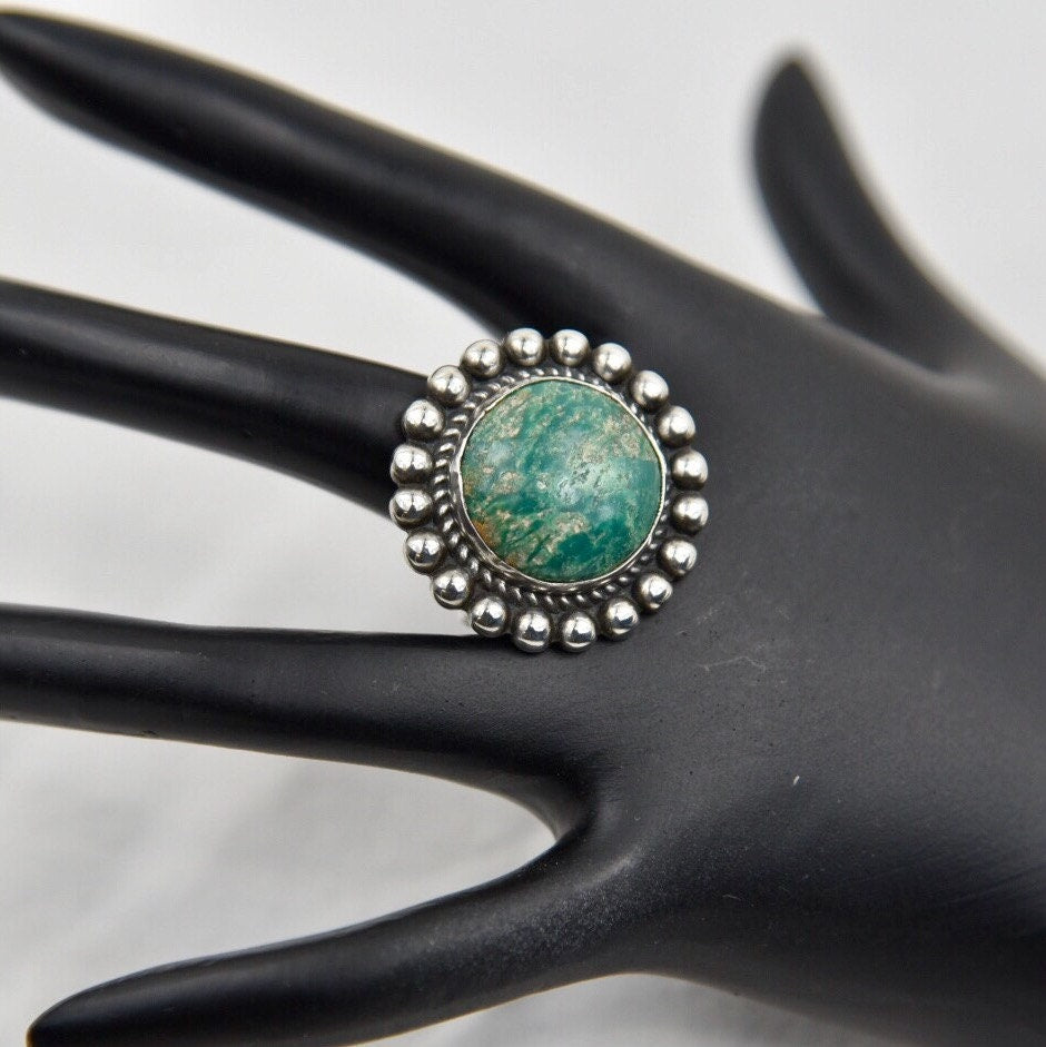 Vintage Sterling & Green Chrysocolla Gemstone Southwest Ring
