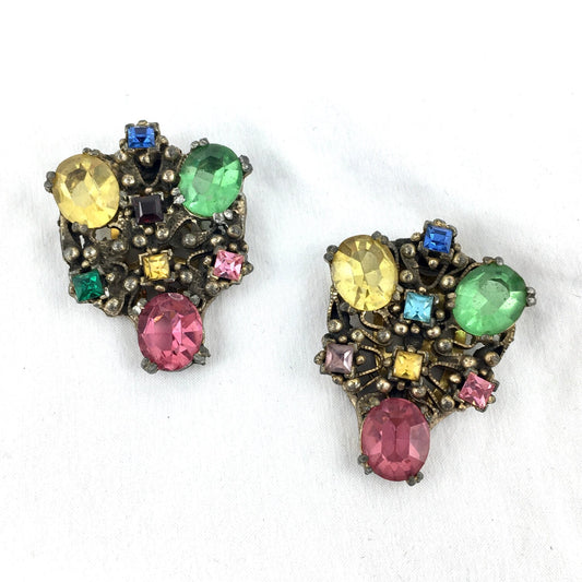 Art Nouveau Fruit Salad Paste Stone Gilded Clip Set