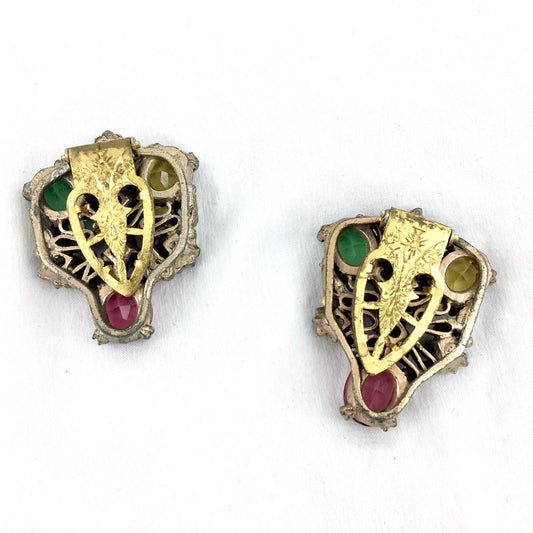 Art Nouveau Fruit Salad Paste Stone Gilded Clip Set
