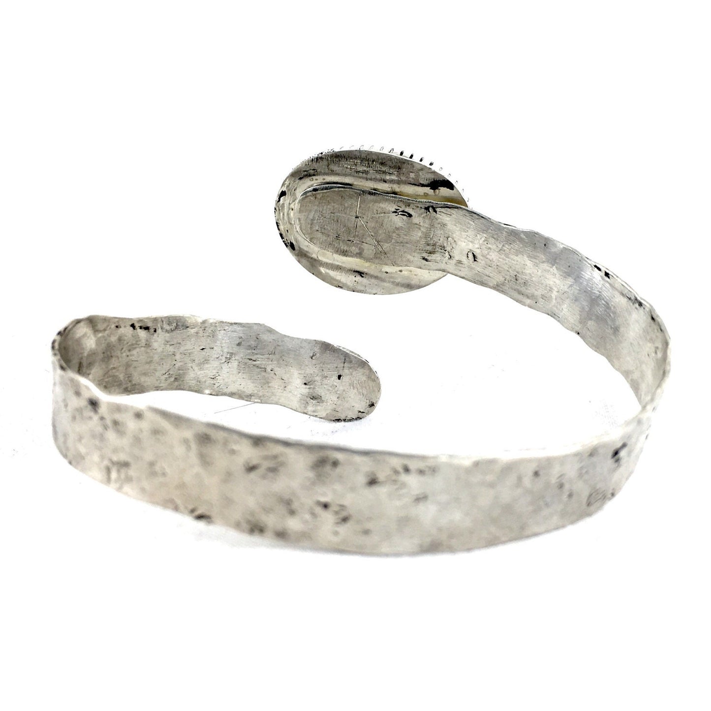 Norwegian Larvikite in Hand Hammered Sterling Coil Bypass Cuff