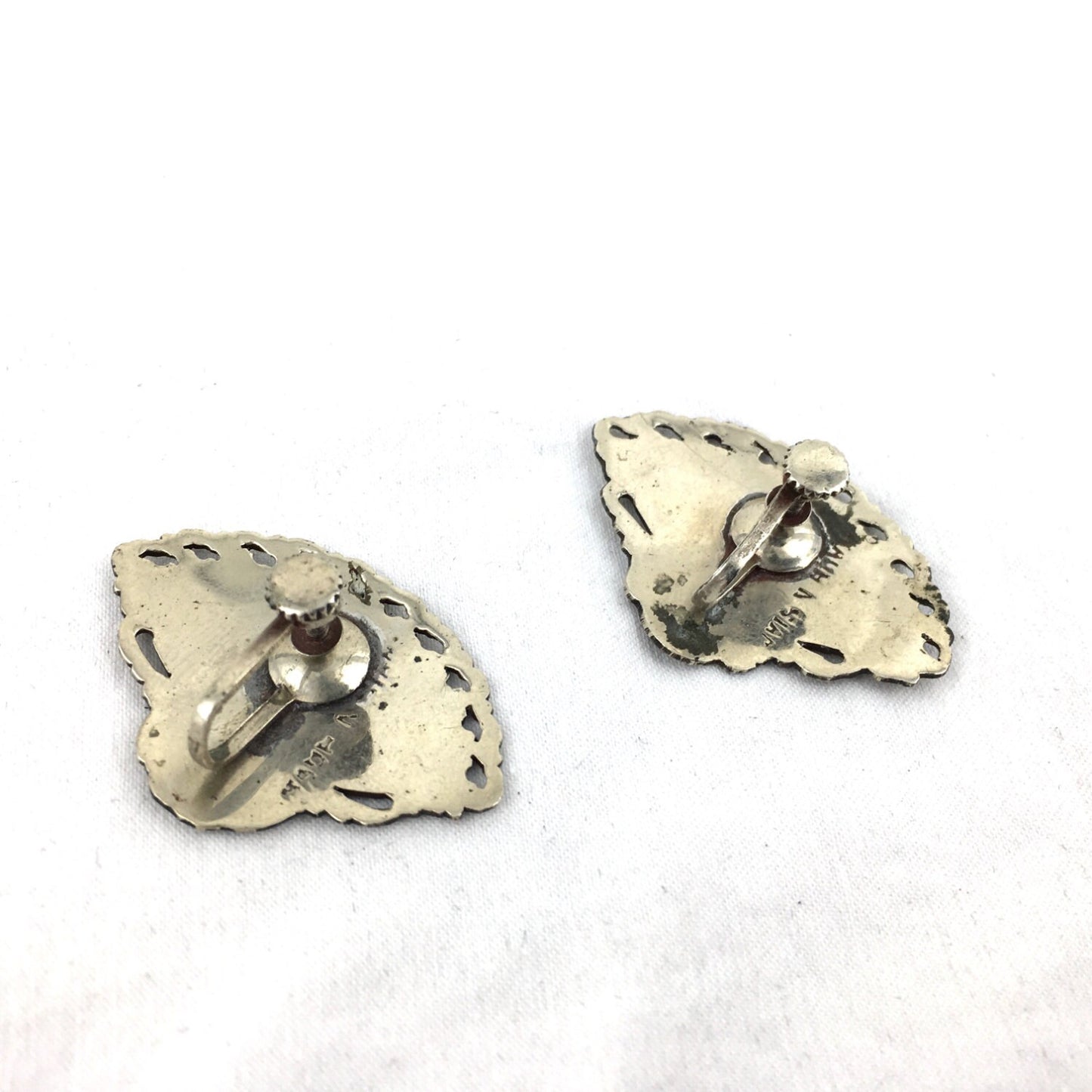Siam Sterling Nielloware Ramasoon thunder god & Mekkalah lightning goddess Fan Earrings c. 1940