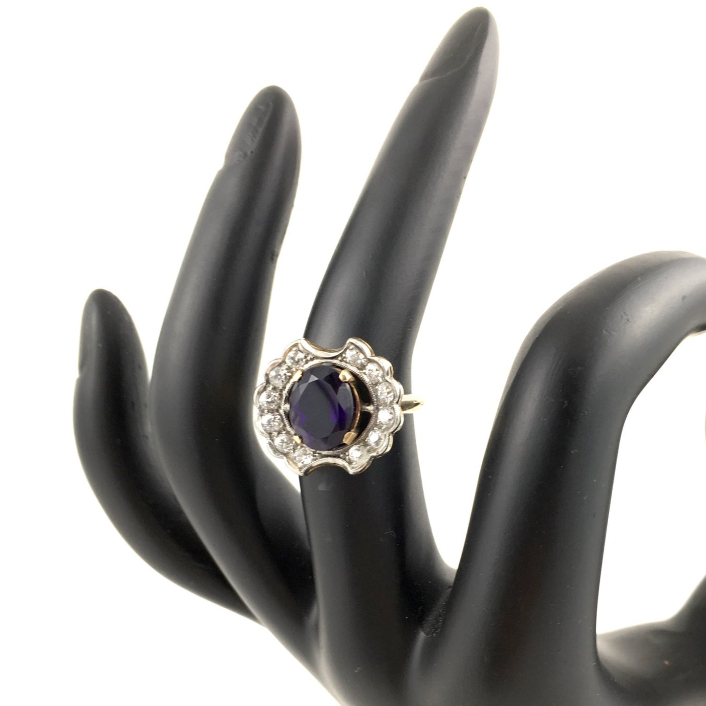 Edwardian 14K Gold, Palladium, Amethyst & Diamond Antique Engagement Ring