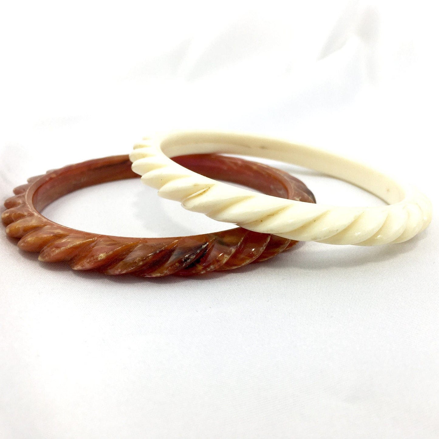 Vintage bone & butterscotch plastic bangle set