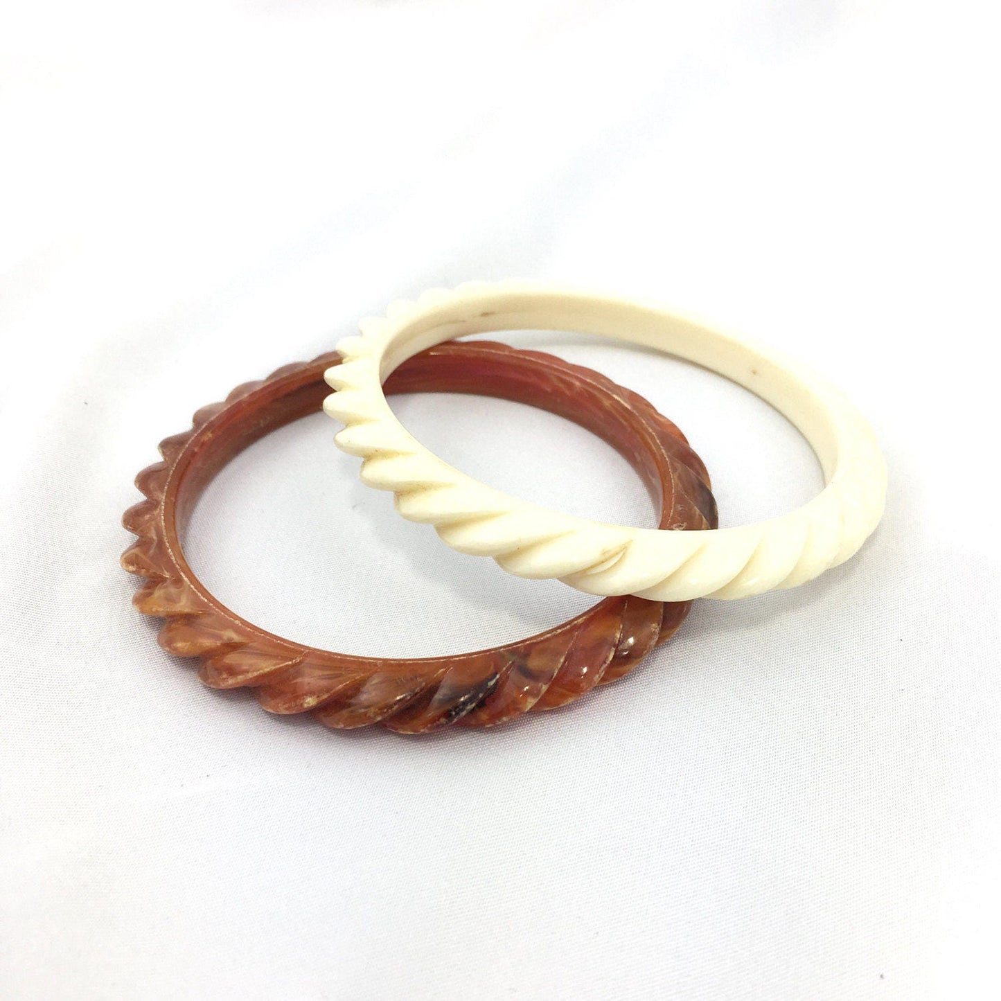 Vintage bone & butterscotch plastic bangle set