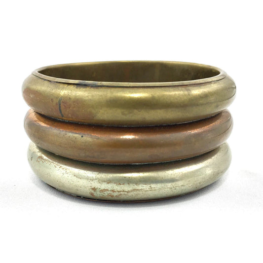 Tri-Metal Chunky Brass Copper Silver Bangle