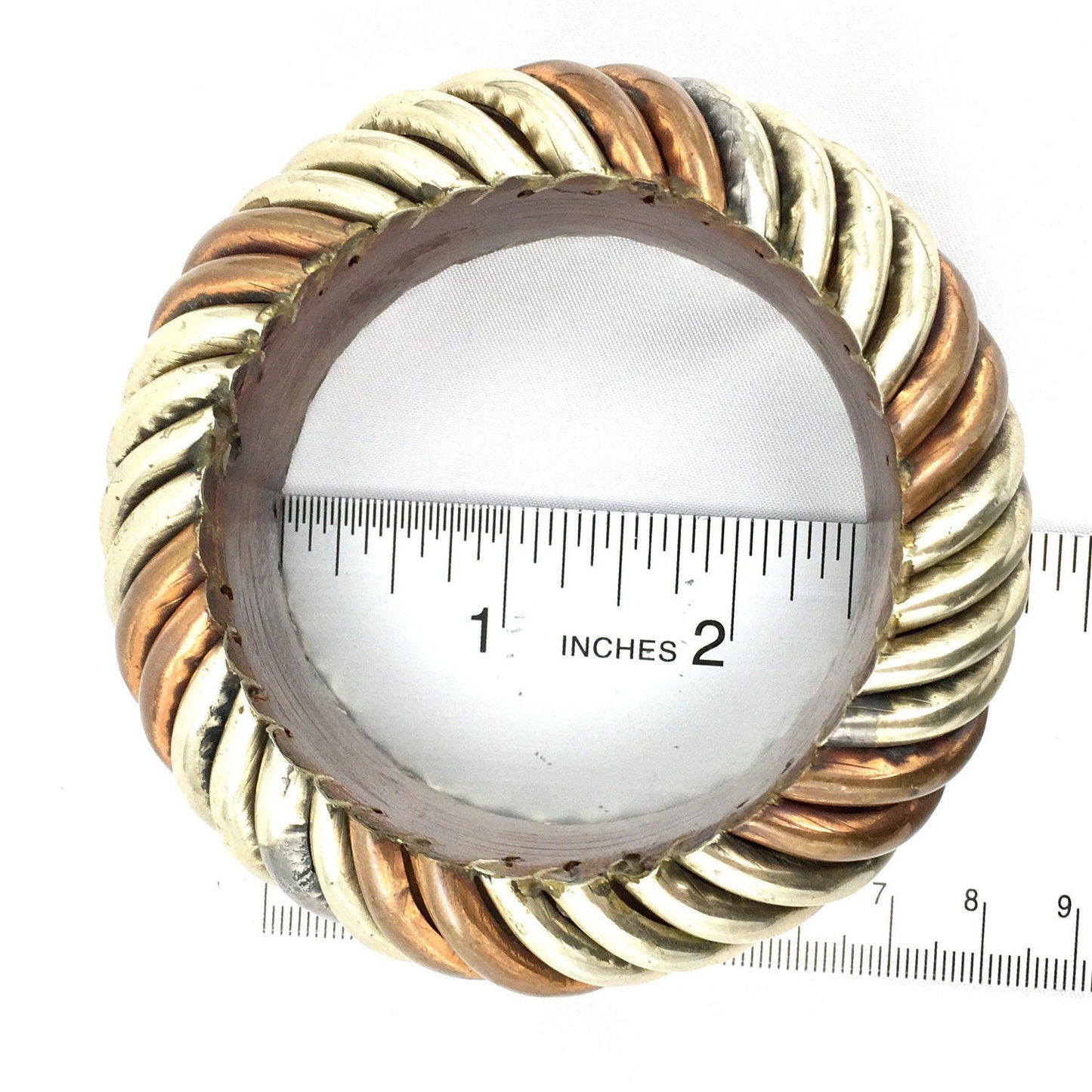 1970 Mixed Metal Bangle Bracelet Chunky Wooden Copper Silver Brass