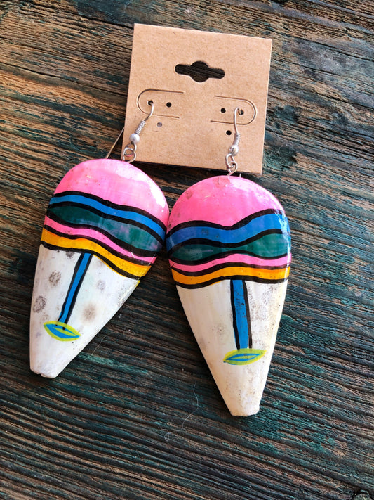 Vintage 1980s Painted wood faces earrings