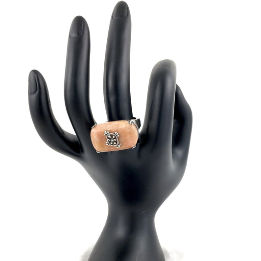 Hand hammered Sterling Silver Pink Rhodochrosite Gemstone Ring sz 8.25