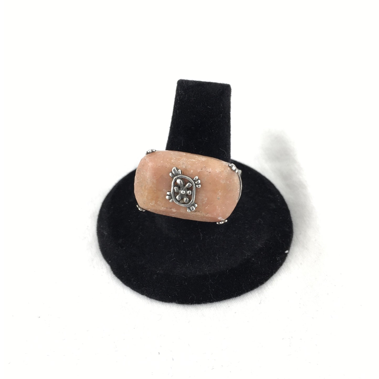 Hand hammered Sterling Silver Pink Rhodochrosite Gemstone Ring sz 8.25