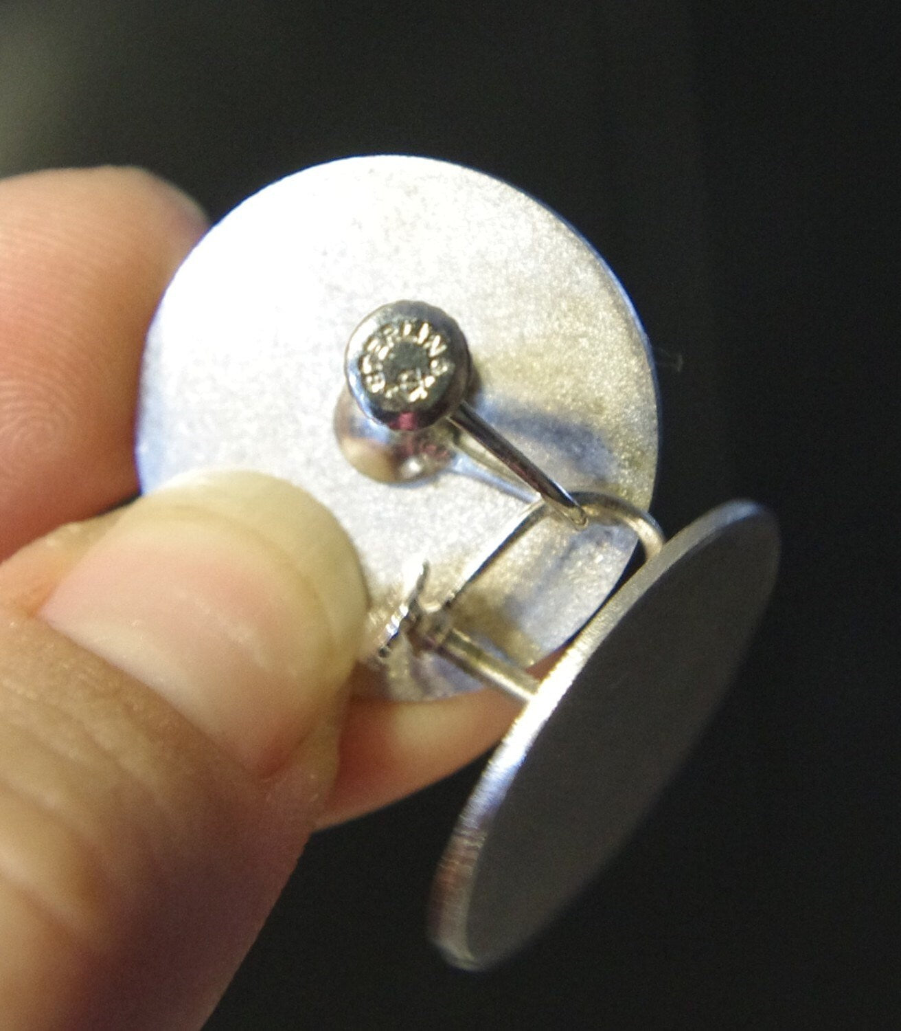 Art Deco Sterling Silver SIGNED Textured Circle Disk Screw Back Earrings