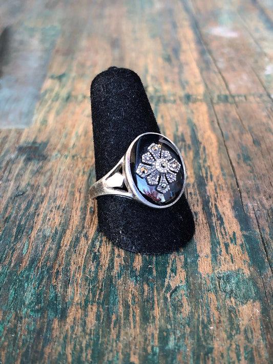 Art Deco Sterling, Onyx & Marcasite Ring