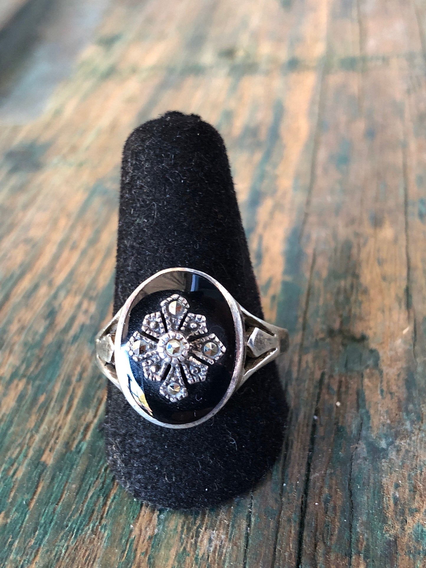 Art Deco Sterling, Onyx & Marcasite Ring