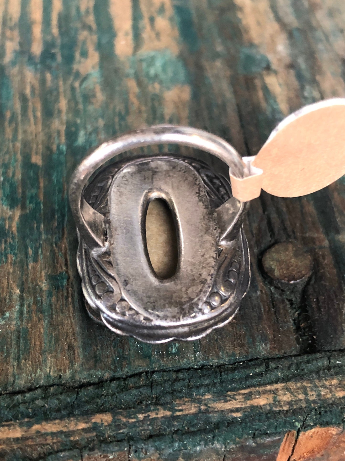 Art Deco Uncas Mfg. Co. Sterling Silver & Marcasite with Large Beige Jasper Ring