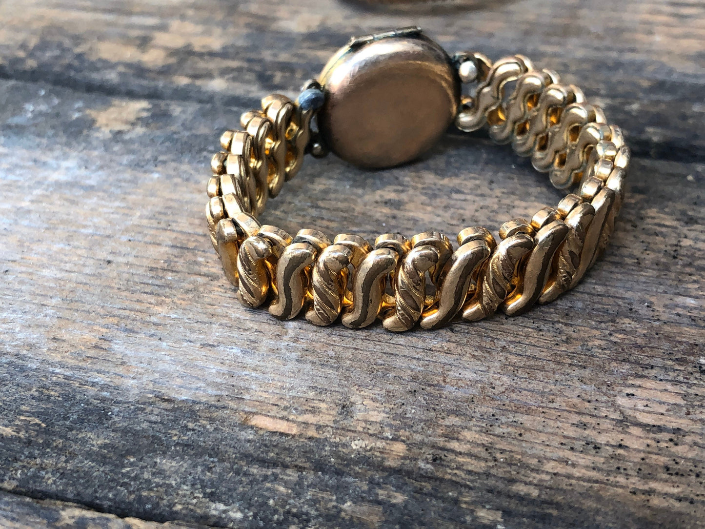 Victorian rolled gold locket expansion engraved bangle bracelet