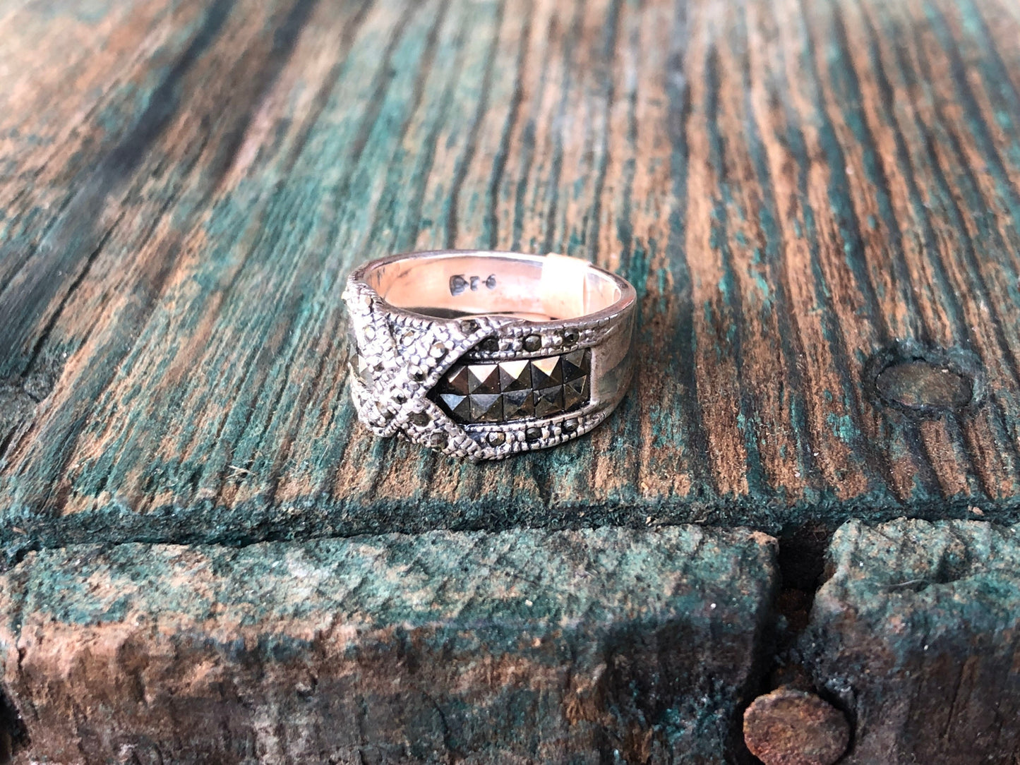 sterling silver and marcasite art deco X ring