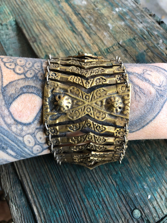 SALE Antique Barbaric Brass Pin Hinged Link Bracelet