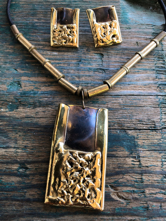 Barbaric Artisan Made Brass Necklace and Earring Set