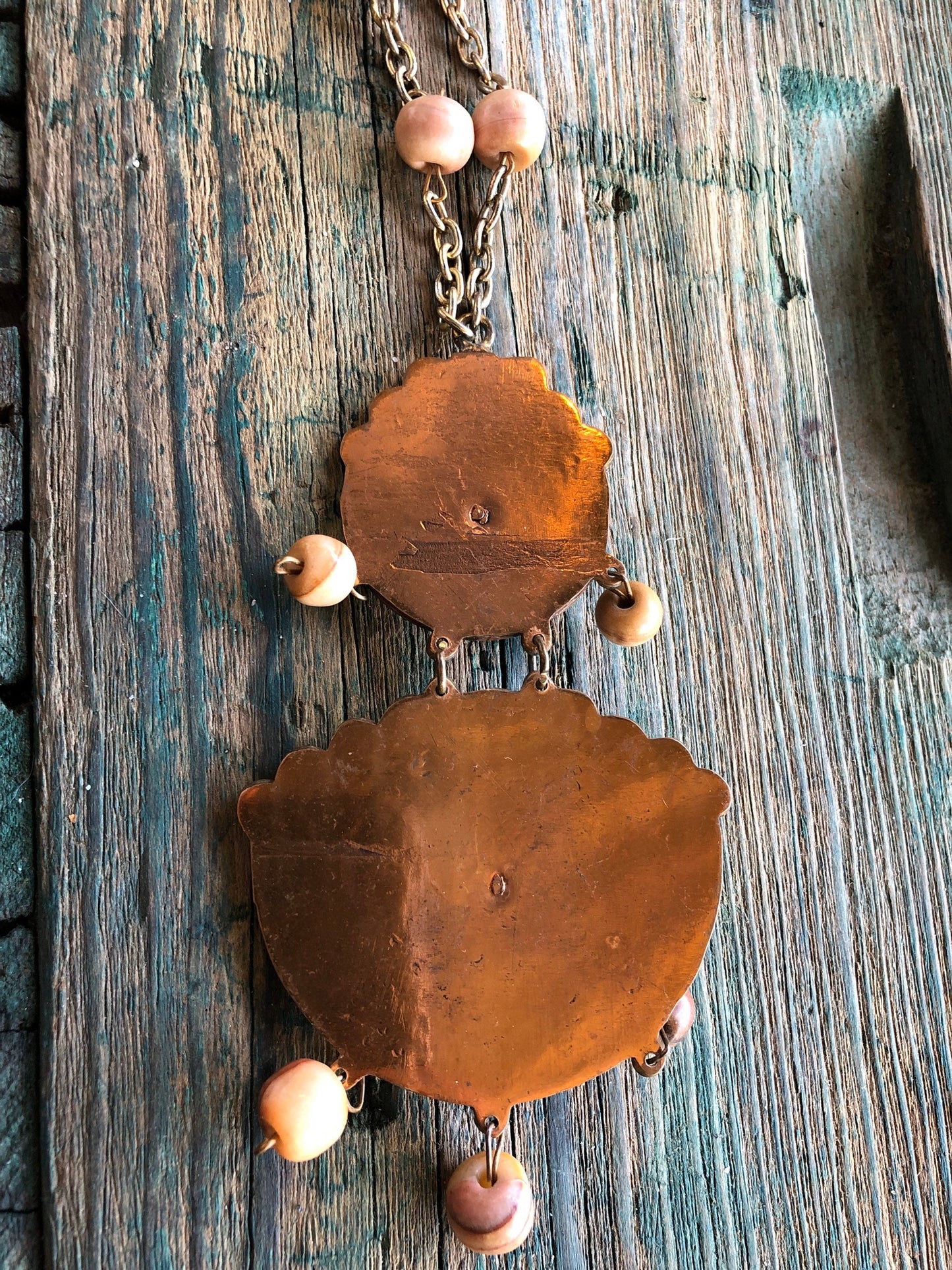 Copper & Brass Tribal Orange Agate gemstone face Necklace