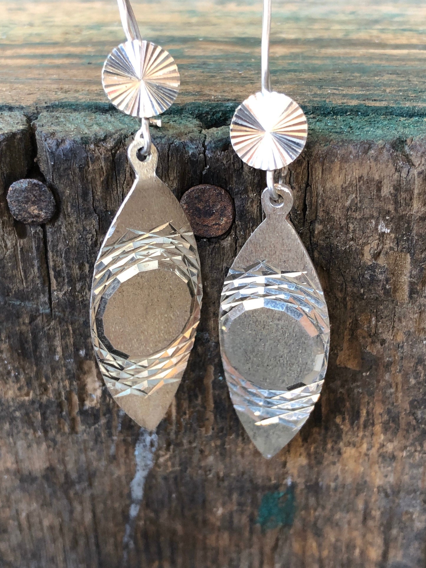 Sterling Silver geometric Dangle hook earrings with spirograph engravings