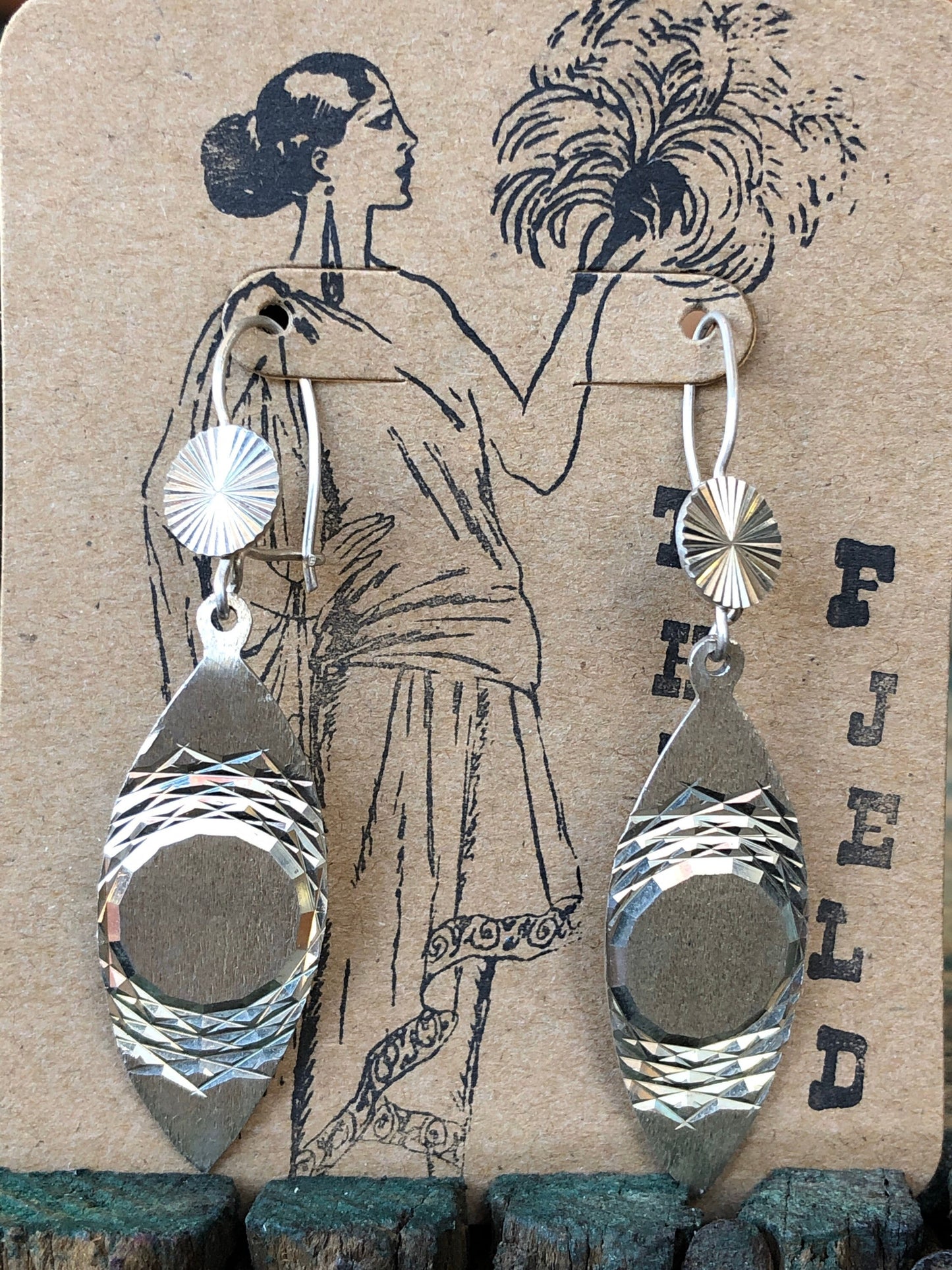 Sterling Silver geometric Dangle hook earrings with spirograph engravings