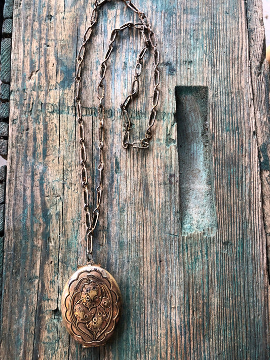 Art Nouveau gilded Brass Locket Necklace