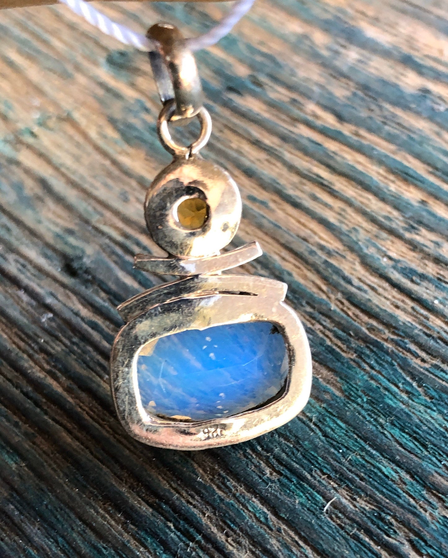Sterling silver Opalite Opal & Citrine necklace Pendant