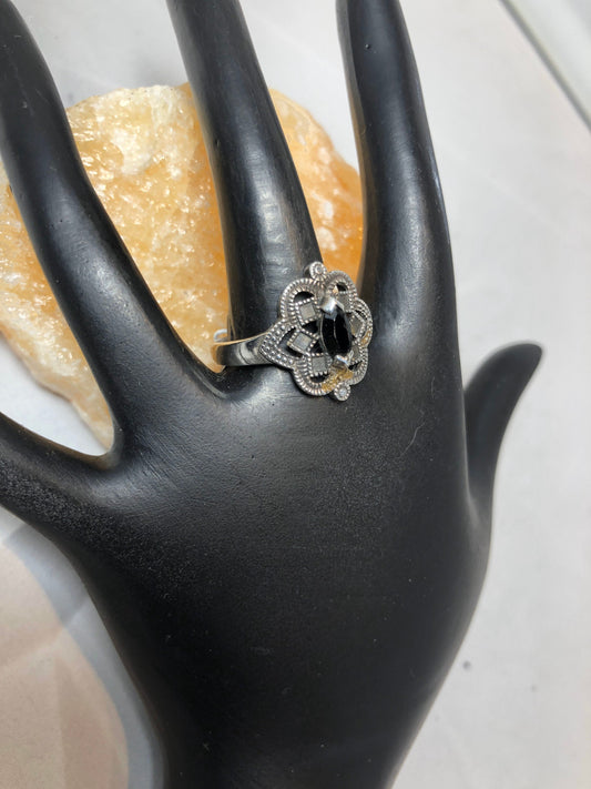Sterling silver and garnet art nouveau ring
