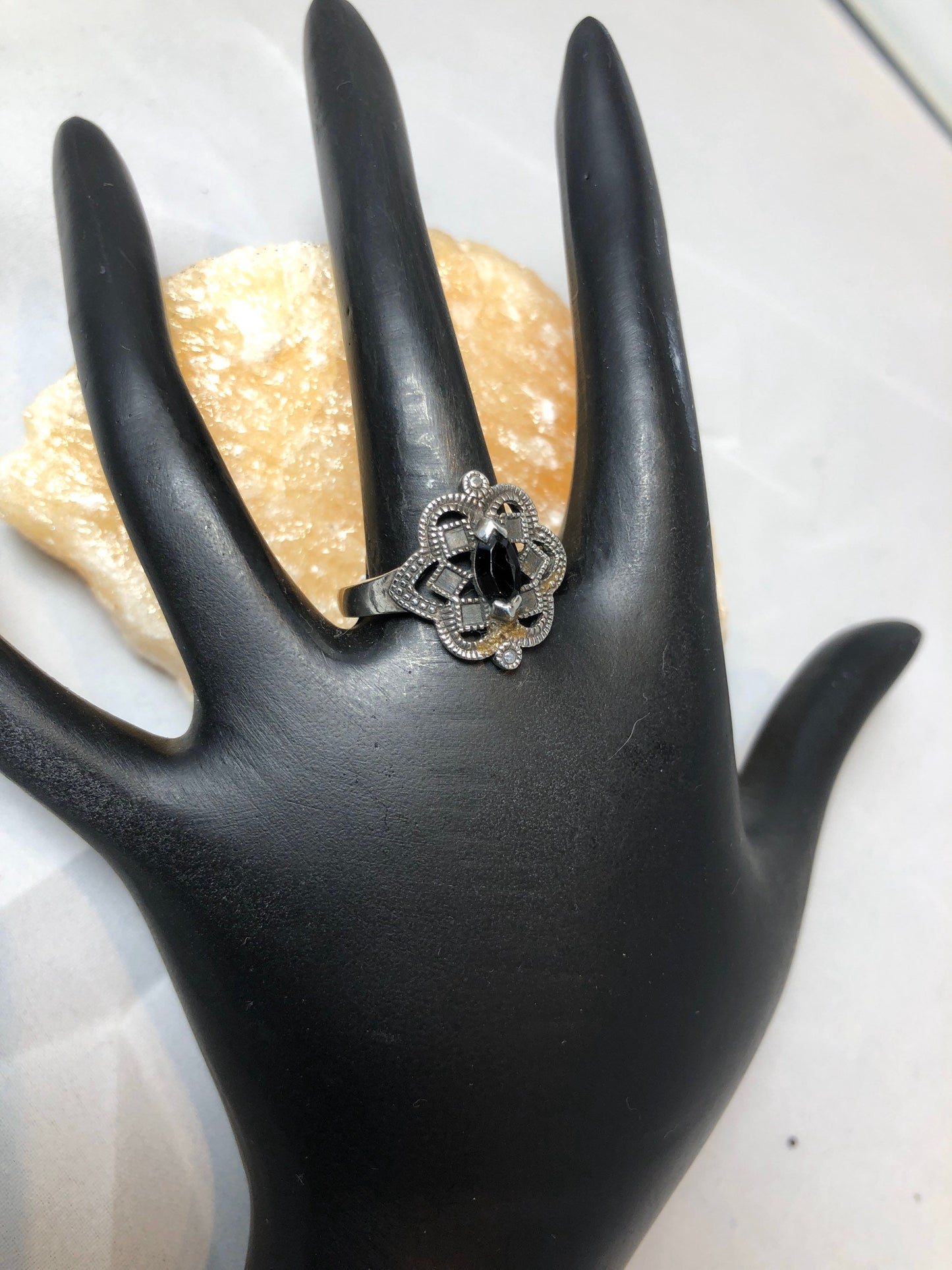 Sterling silver and garnet art nouveau ring