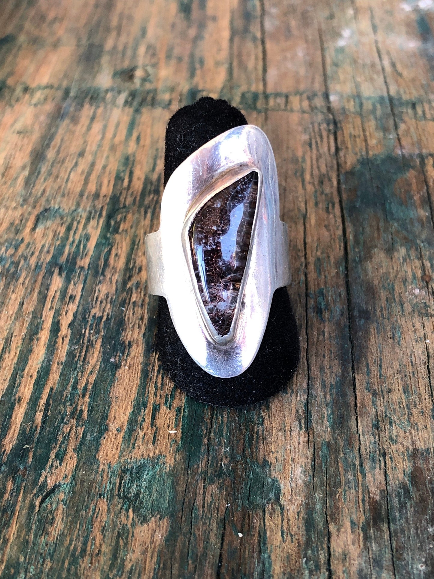 Modernist Sterling Silver and Art Glass Chunky Statement Ring