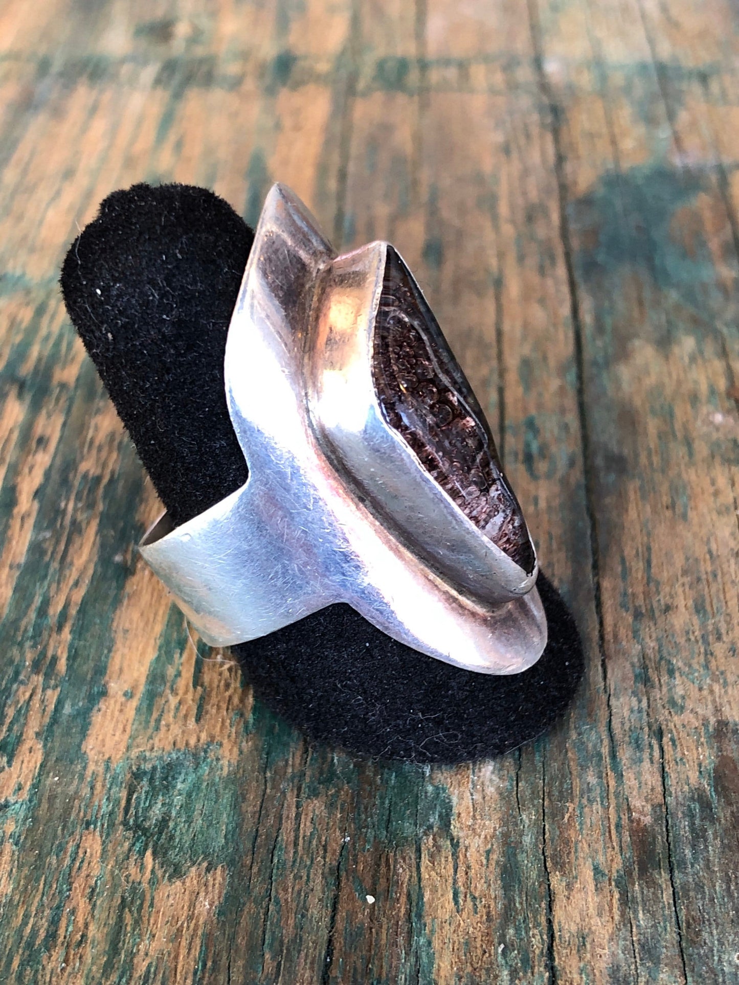 Modernist Sterling Silver and Art Glass Chunky Statement Ring