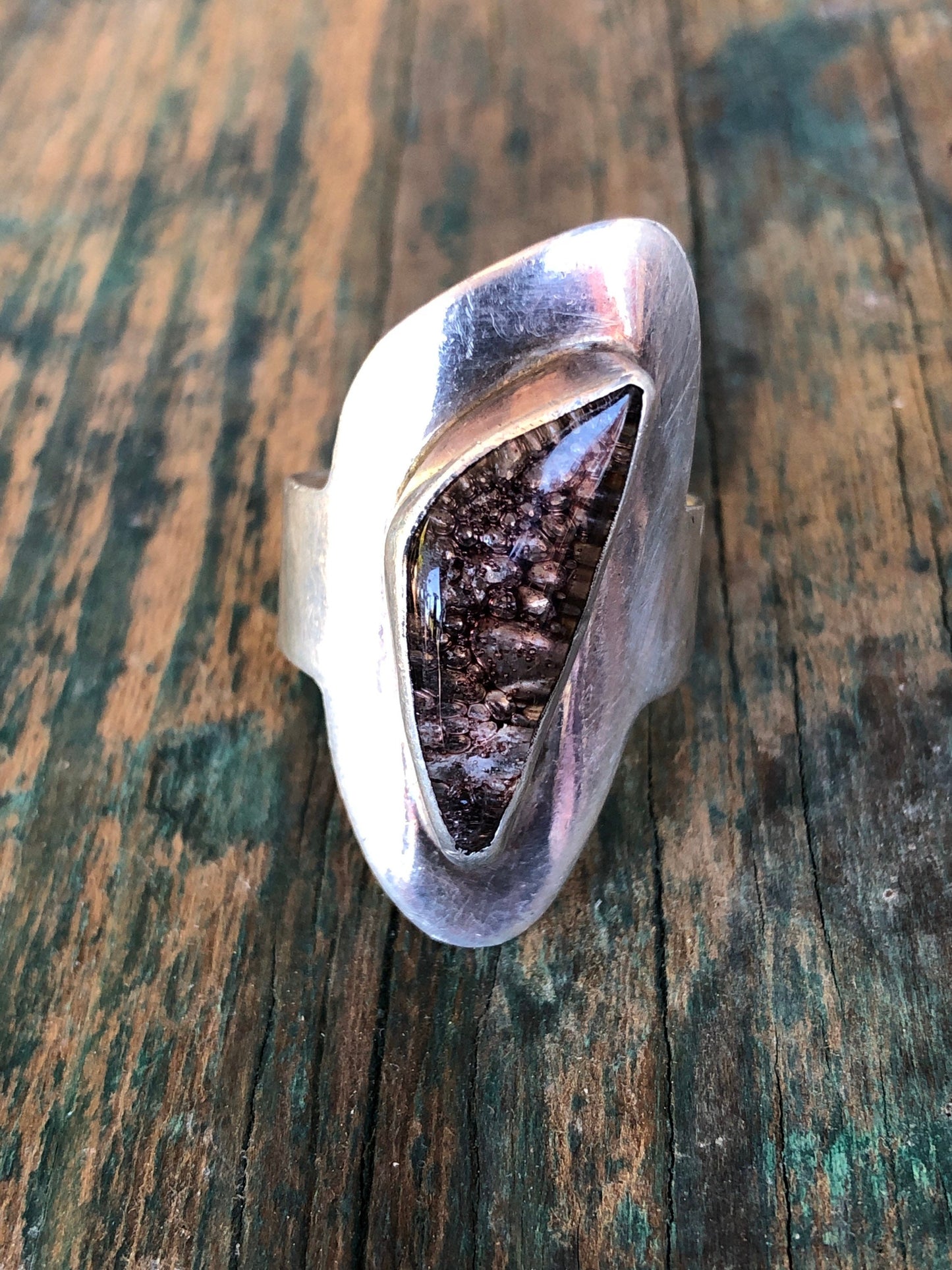 Modernist Sterling Silver and Art Glass Chunky Statement Ring