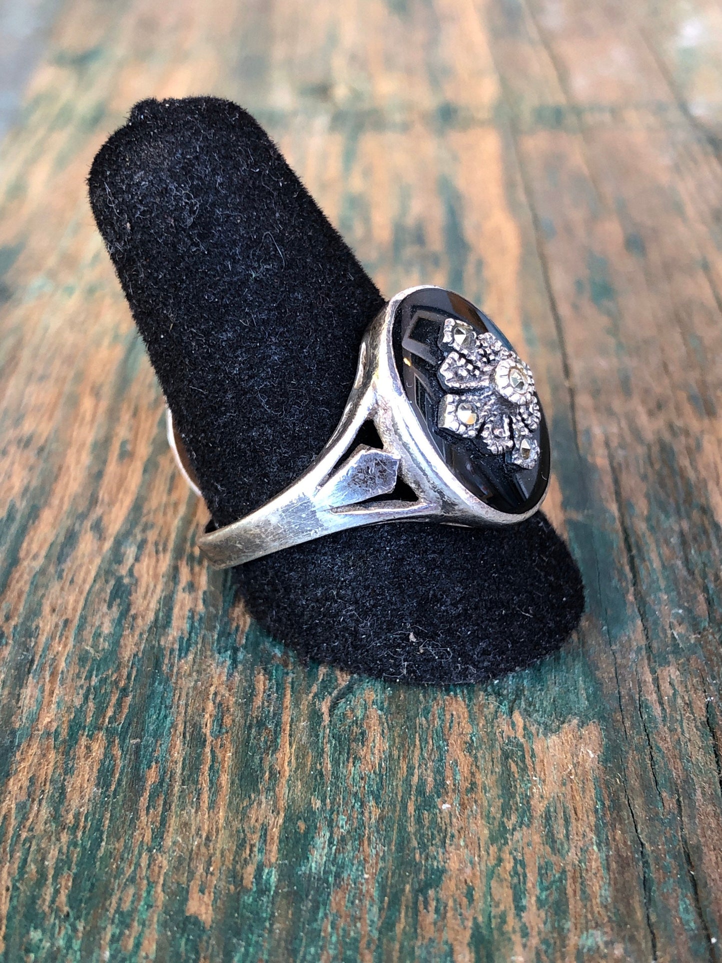 Art Deco Sterling, Onyx & Marcasite Ring