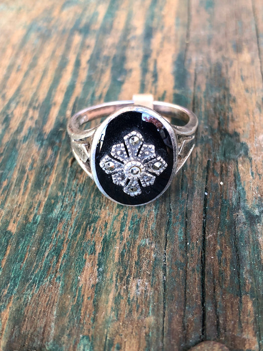 Art Deco Sterling, Onyx & Marcasite Ring