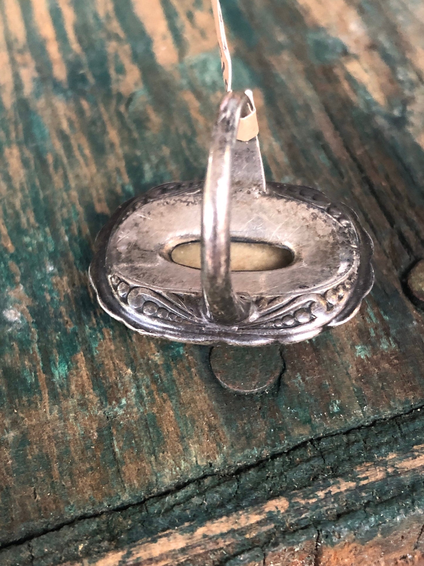 Art Deco Uncas Mfg. Co. Sterling Silver & Marcasite with Large Beige Jasper Ring