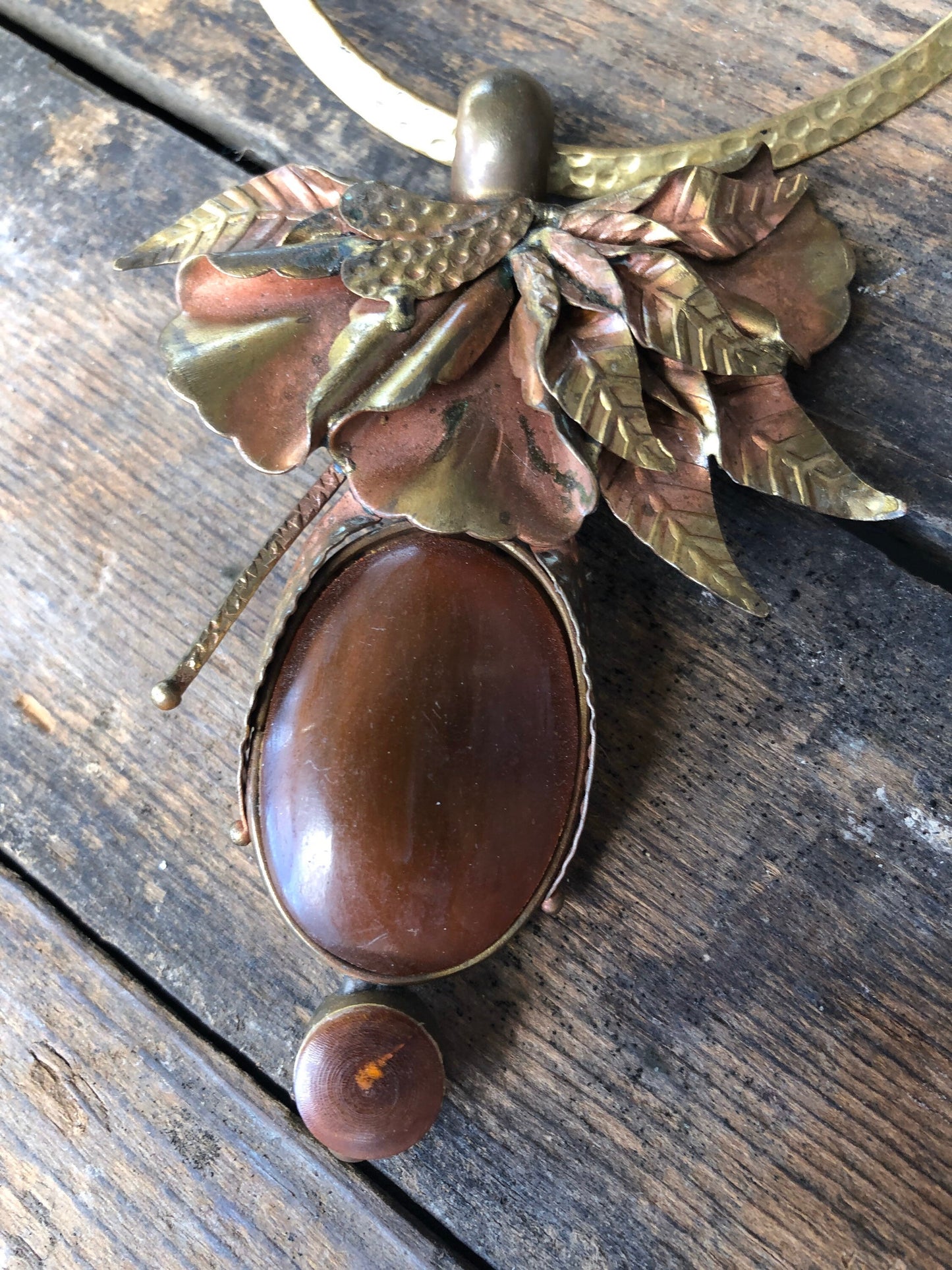 Gorgeous Amber and Brass Designer Barbaric Necklace
