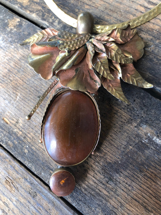 Gorgeous Amber and Brass Designer Barbaric Necklace