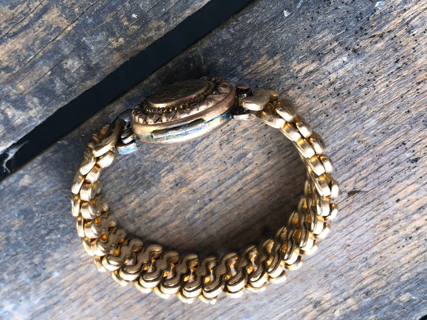 Victorian rolled gold locket expansion engraved bangle bracelet
