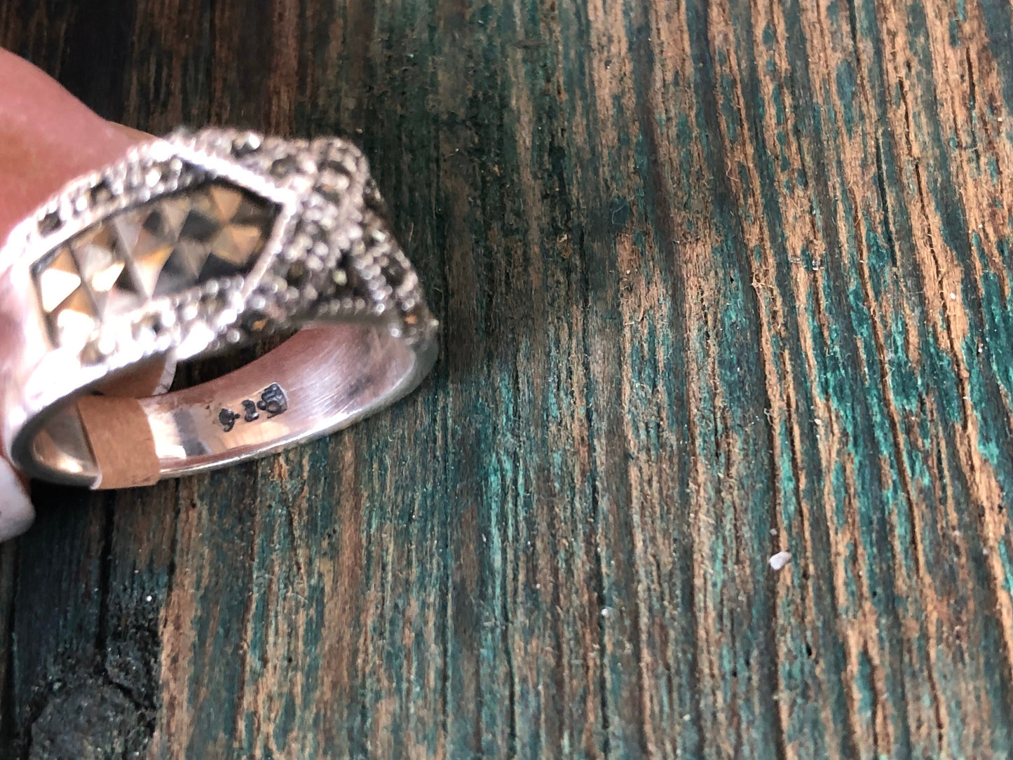 sterling silver and marcasite art deco X ring
