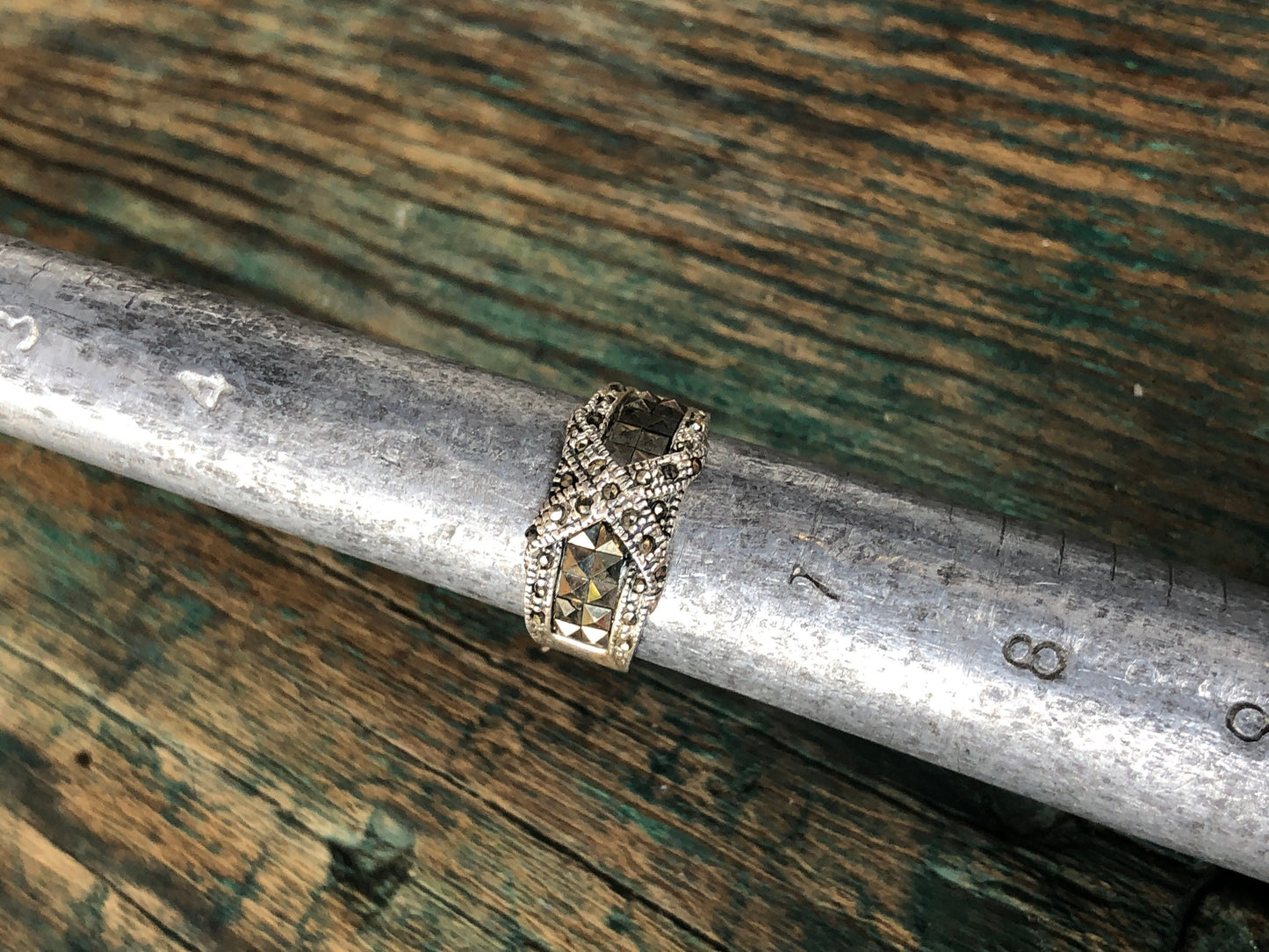 sterling silver and marcasite art deco X ring