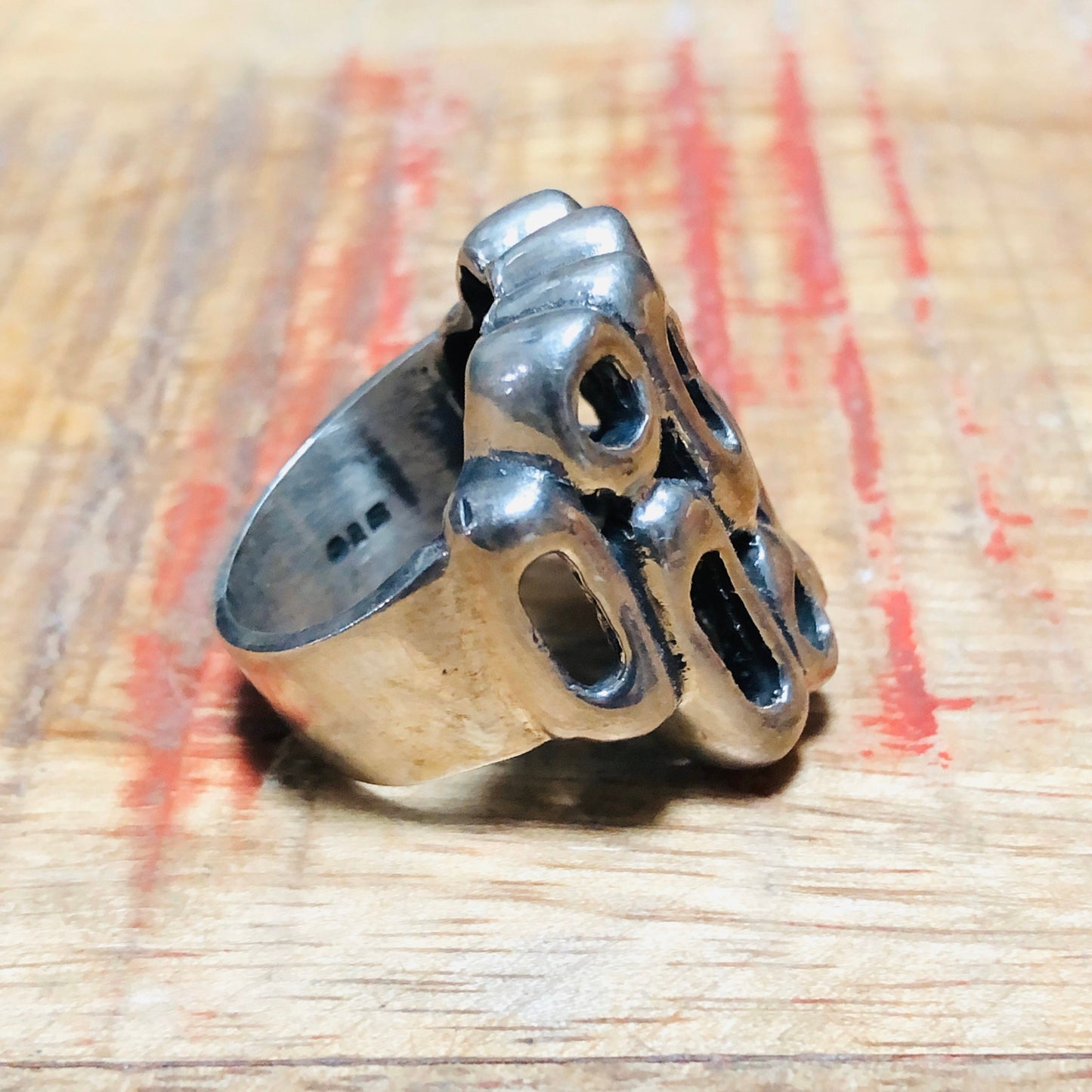 Unique Chunky Cast Sterling Silver Geometric Abstract Mid Century Ring