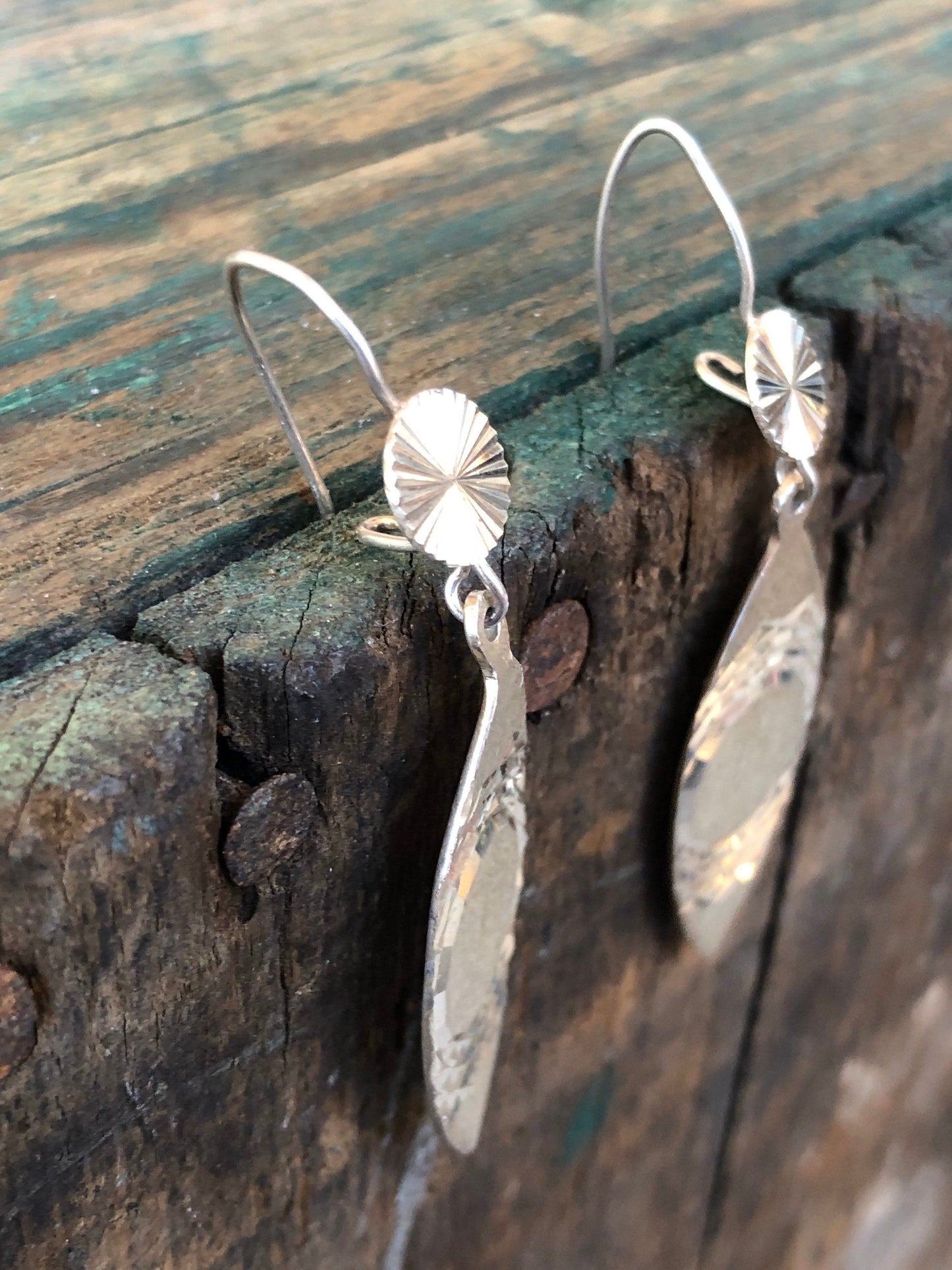 Sterling Silver geometric Dangle hook earrings with spirograph engravings