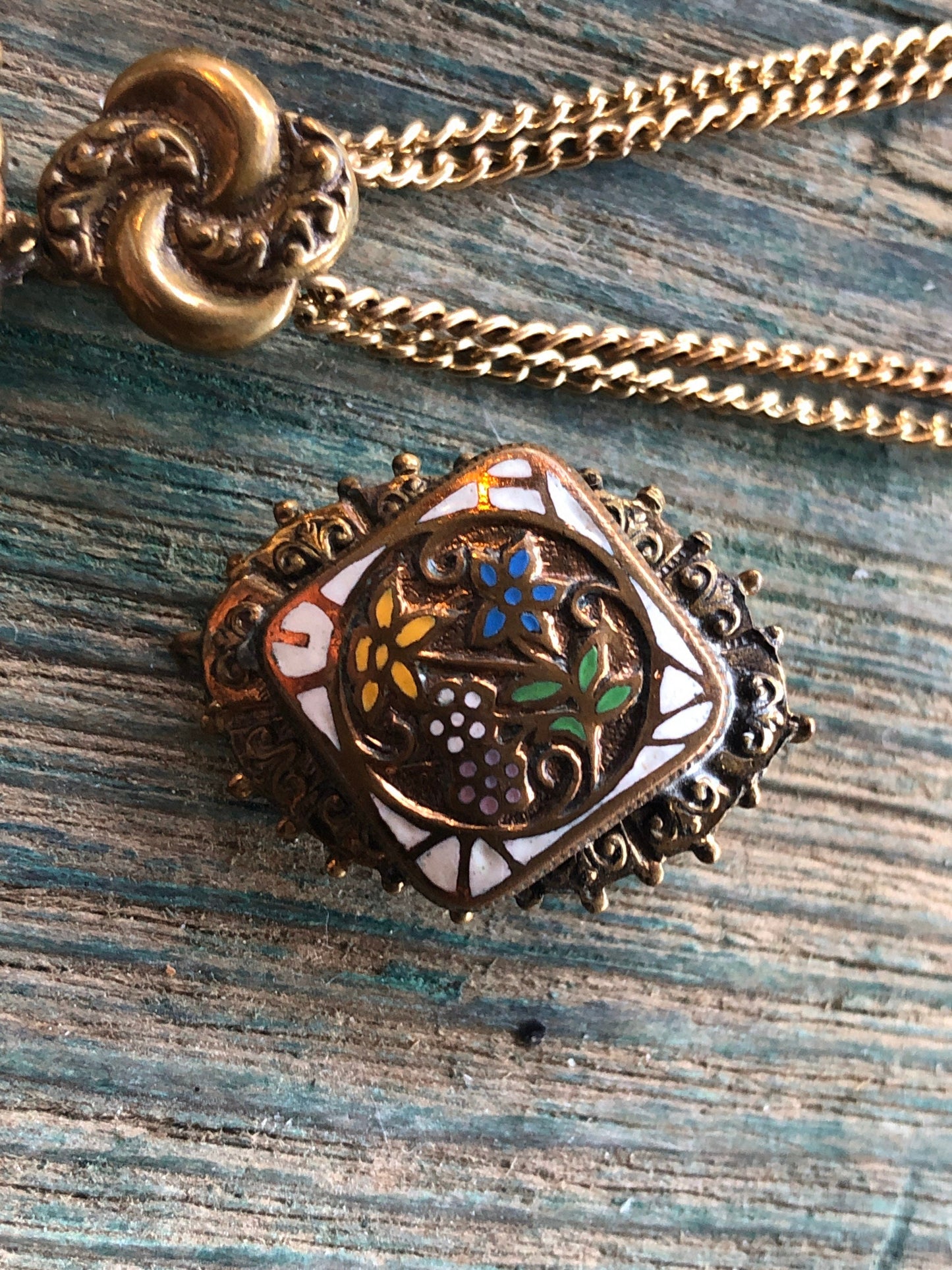Gorgeous Art Nouveau Gilded Brass Cloissione enamel Necklace and Earring set