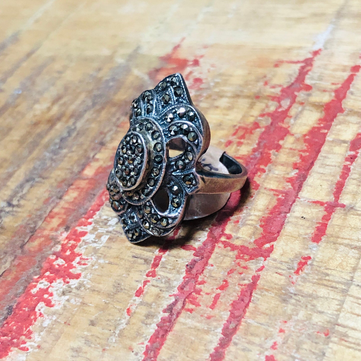 Sterling Silver & Marcasite Art Deco Flourish Opulent Ring