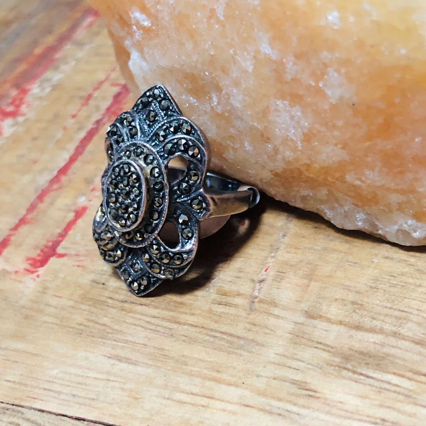 Sterling Silver & Marcasite Art Deco Flourish Opulent Ring