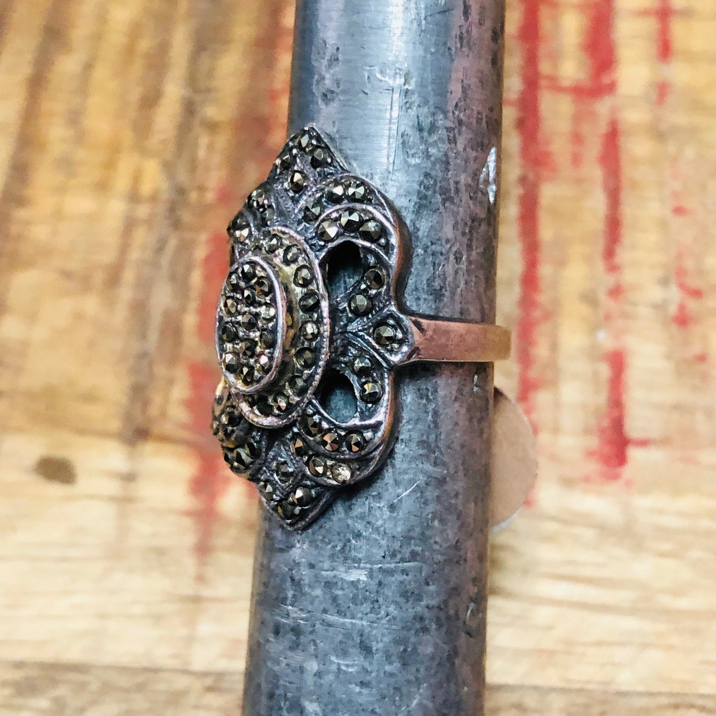 Sterling Silver & Marcasite Art Deco Flourish Opulent Ring