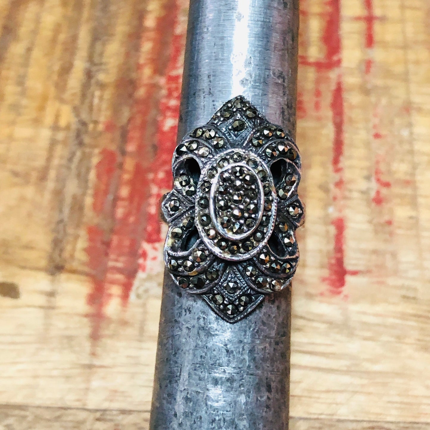 Sterling Silver & Marcasite Art Deco Flourish Opulent Ring