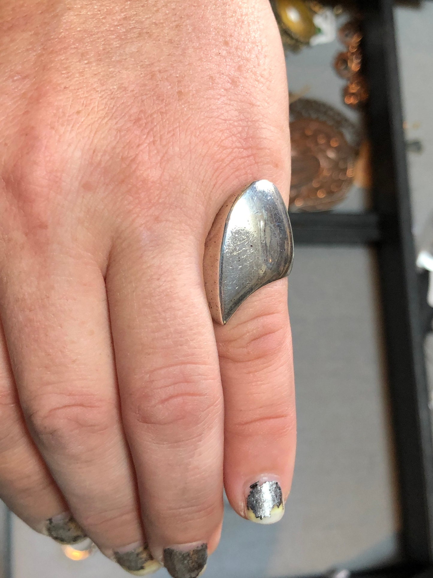 Heavy Cast Sterling Silver Abstract Modern Minimalist Unique Ring