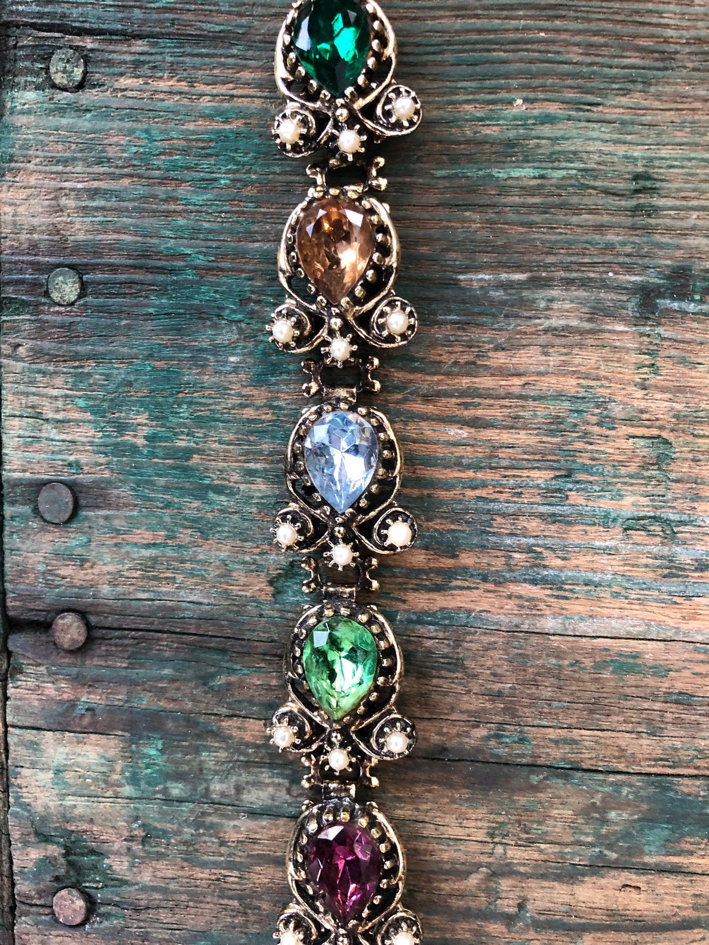 Belle Epoque Fruit Salad Book Chain Multicolor Chunky Crystal & Pearls Bracelet