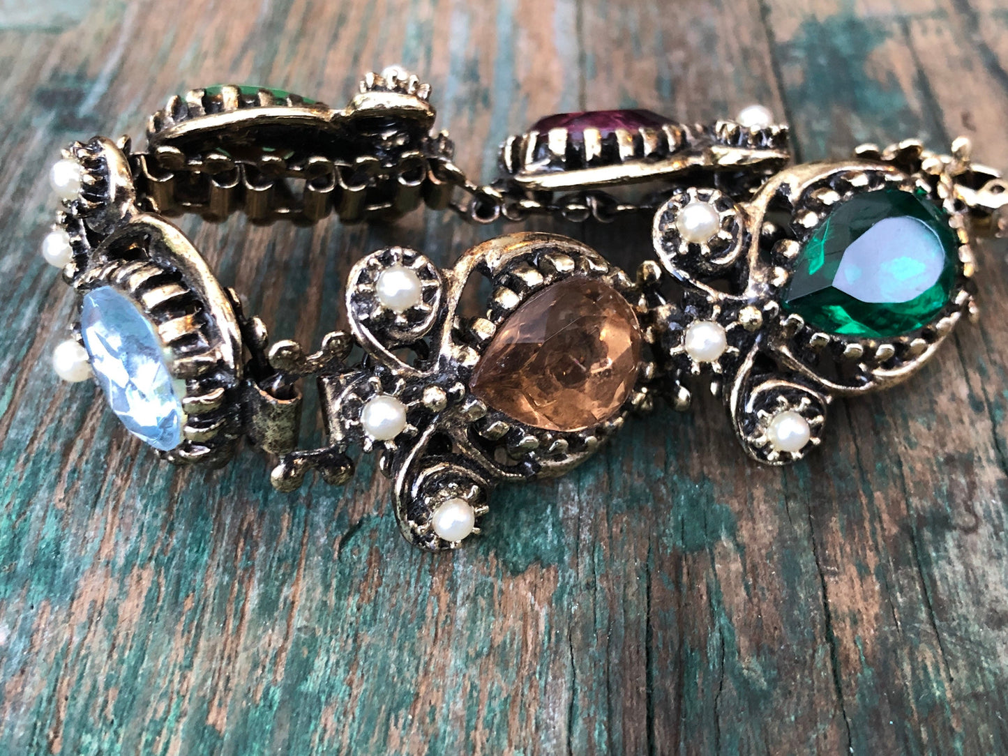 Belle Epoque Fruit Salad Book Chain Multicolor Chunky Crystal & Pearls Bracelet